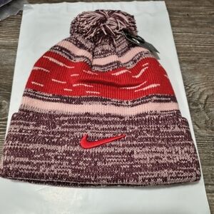 Nike Red and Pink Striped Beanie